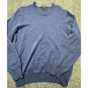 Garret Scott Sweater‎ Mens Medium Blue V Neck Extra Fine Merino Wool Pullover